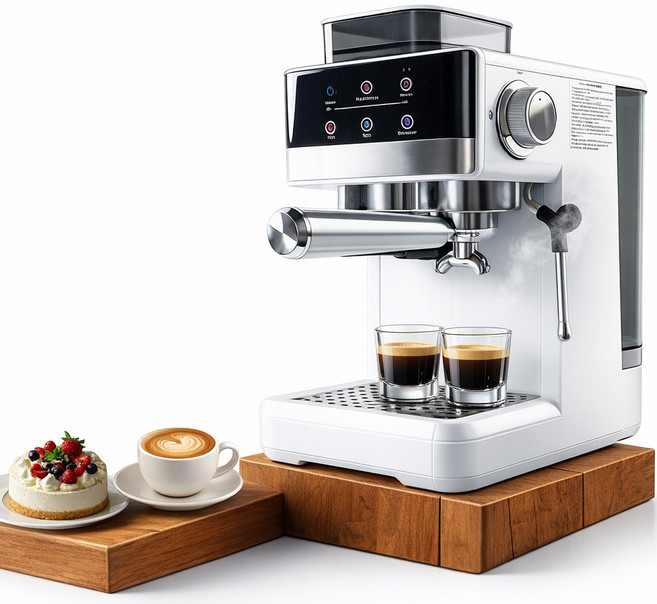 커피머신 에스프레소 커피머신 그라인더 내장 20단계 분쇄 우유 스팀 홈카페, CM5520, Latte White