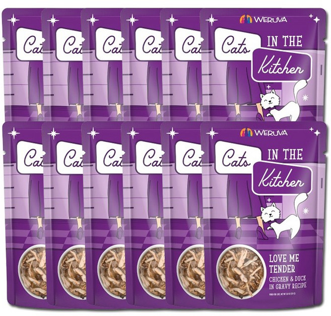 웨루바 고양이 캣츠인더키친 파우치 러브 미 텐더 12P (치킨 참치 오리) 주식 습식사료, 닭+참치, 85g, 12개