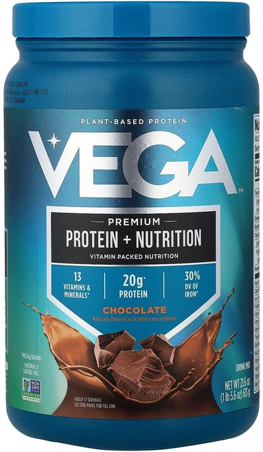 Vega Plant-Based Protein Premium Protein + Nutrition Chocolate 1 lb 5.6 oz (613 g), Vega, Plant-Based Protein, Pre, 1개 - 쿠팡