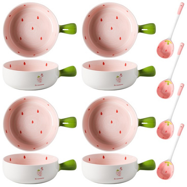 BLOWFISHFUGU 손잡이 그릇 세트 과일 시리즈 손잡이 그릇+숟가락 세트, 4P, 혼합색상, 1개