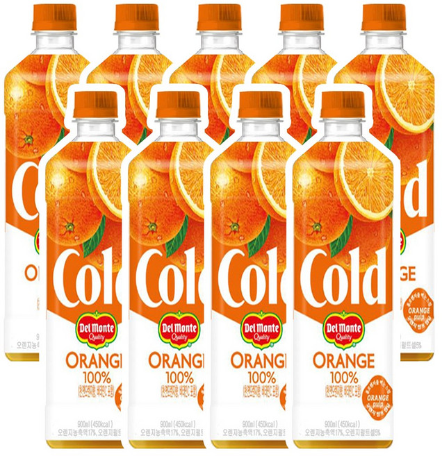 델몬트 콜드 100% 오렌지, 900ml, 9개