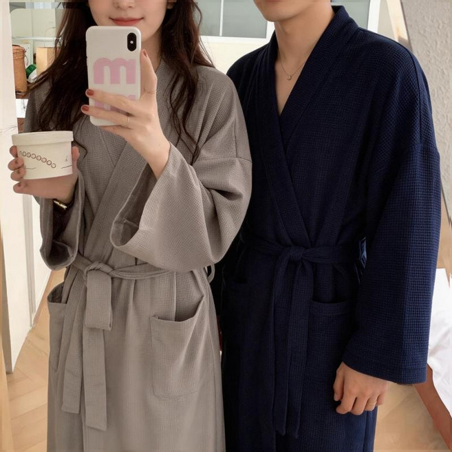 좋은 하루 속건 와플샤워가운 홈웨어로 남녀공용, 1개, 여성용 그레이