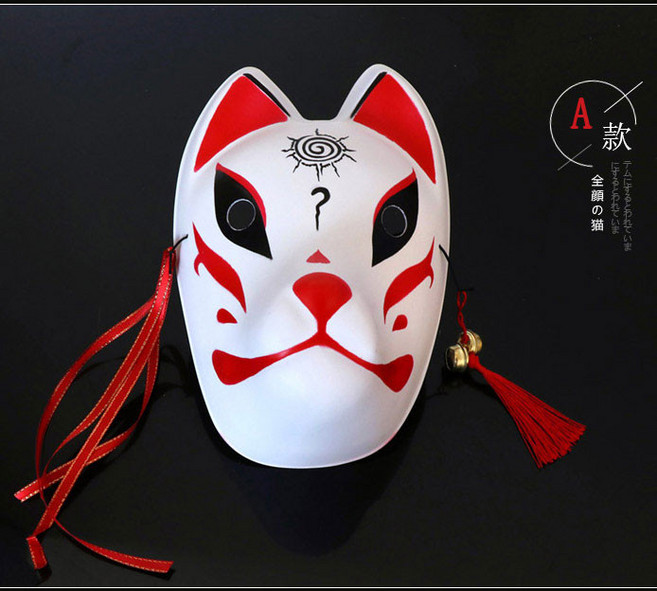 萬聖節成人狐妖狐狸面具貓臉日式和風二次元漢服化妝舞會cos動漫，派對變裝必備，精緻彩繪展現獨特魅力, 1個, 全臉貓A款, 全臉貓A款