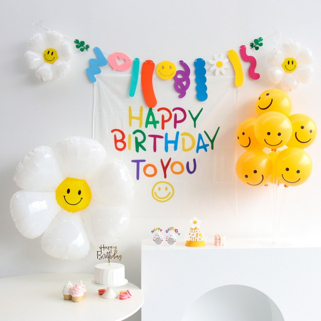 이벤트홀릭 현수막 생일 파티용품세트 가랜드 데이지 풍선, 1개, 11.데이지 세트