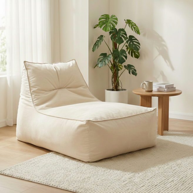 보니타 자이언트 S988K 허그핏 말랑 스웨이드 빈백소파, 바닐라