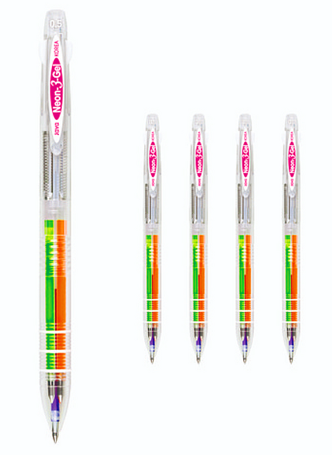 자바펜 네온3겔 멀티펜 0.5mm, 주황 + 연두 + 보라, 5개