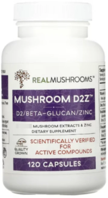 리얼머쉬룸스 버섯 D2Z D2 베타글루칸 아연 캡슐 120정, One Color, 2개 - 쿠팡