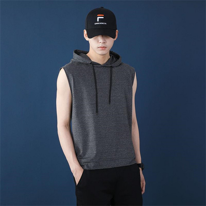 TKX 남성용 후드 민소매 티셔츠 여름 캐주얼 스포츠 루즈핏 운동 나시 상의