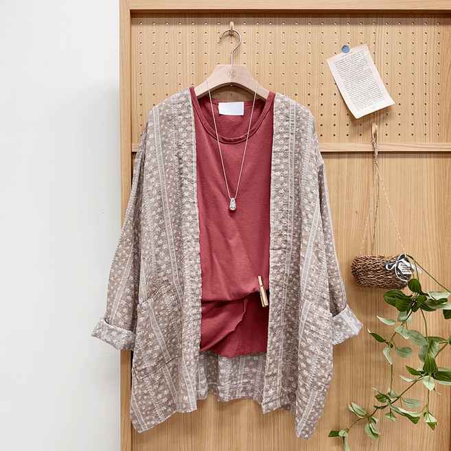 여름 에스닉 인디 로브 비치 루즈핏 린넨 가디건 2color