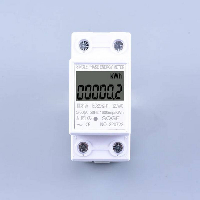 전기 계량기 단상 딘 전력계 디스플레이 230V AC kWh 와트 가정용 전력 에너지 50Hz 디지털 레일 LCD 소비 60A, 1개