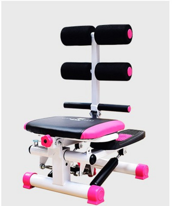 메인워크 멀티 스텝퍼 복부운동 윗몸 일으키기 헬스머신 피트니스 다이어트 실내홈트 무소음 간편수납, 핫핑크 스텝퍼+튜빙밴드
