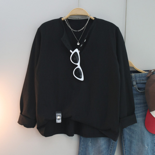 달콩 여성 기본티 봄신상 단추티 긴팔 헨리넥 뮤트버튼넥슬라브티