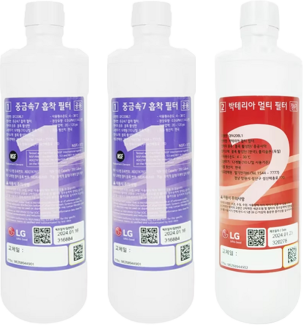 LG 정수기 필터 퓨리케어 정수기 흡착필터 1년 교체 세트, 1개, 중금속2개+박테리아멀티필터1개