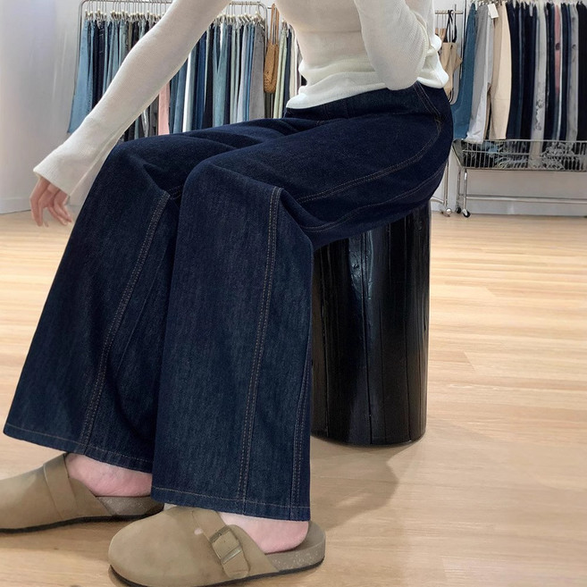 삼제태전 여성용 빅사이즈 와이드 청바지 루즈핏 일자 데님 팬츠