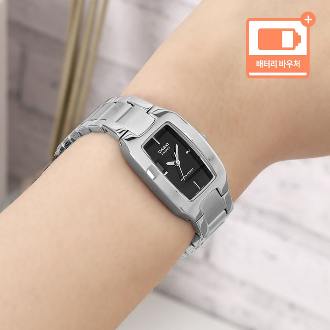 카시오 빈티지 사각 슬림 스퀘어 여자 메탈 캐쥬얼 생활방수 정장시계 + 배터리 바우처