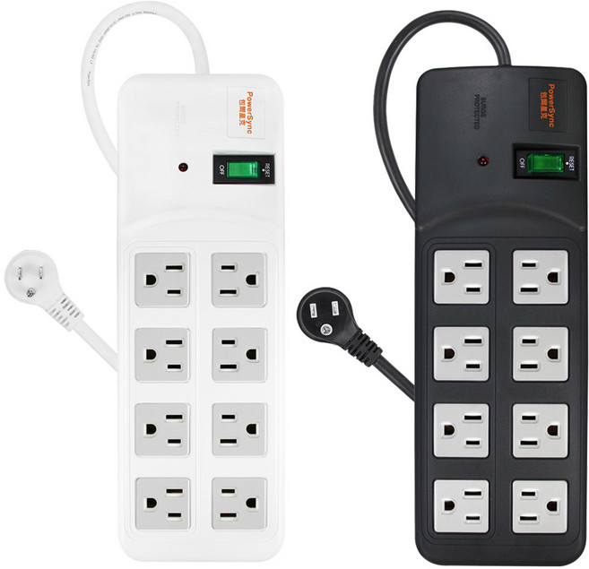 PowerSync 群加 1開8插 高耐燃尿素 防雷擊 磁吸固定電源延長線 1.8米, 黑色, 1個, 1.8m