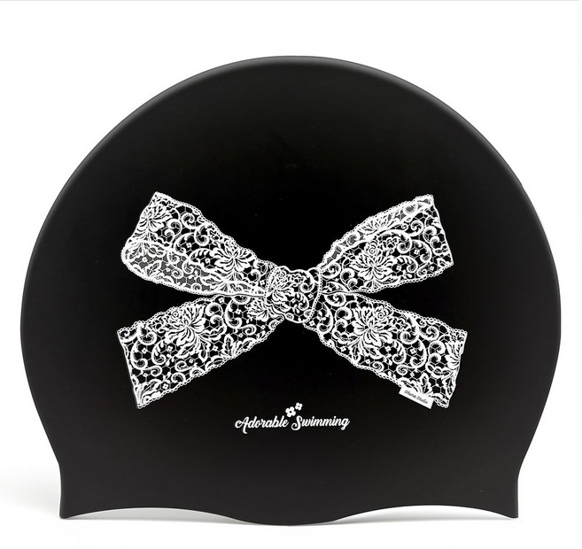 오호라스튜디오 링클 실리콘 수영모자, 레이스리본 블랙화이트, 1개