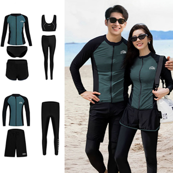 HULULU 남여 상하의 수영복세트 래쉬가드 커플세트 여성5종 남성3종, 녹색