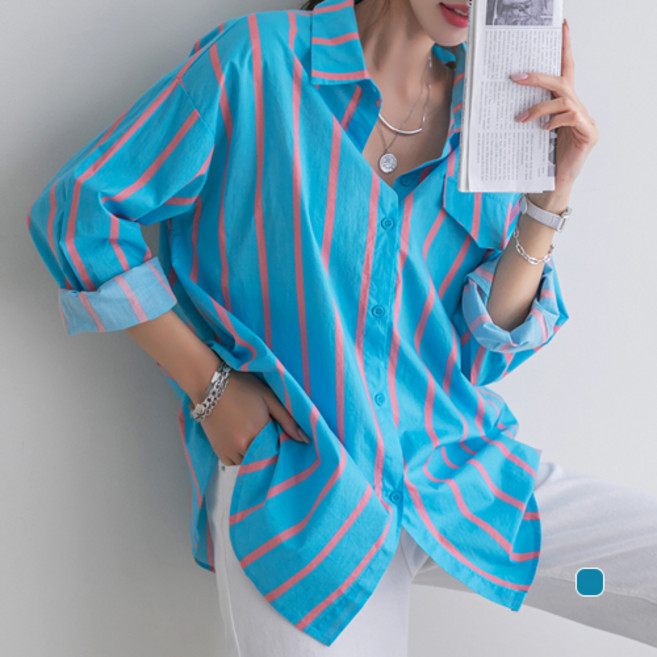 [나크21] (44~77) 스트라이프 롱 셔츠 여성 봄 단가라 NK21-T-59