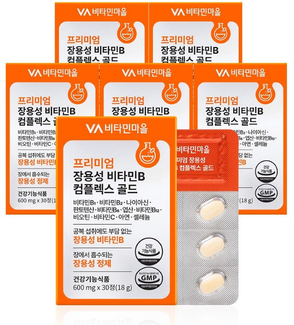 비타민마을 프리미엄 장용성 비타민B 컴플렉스 골드 18g, 30정, 6개