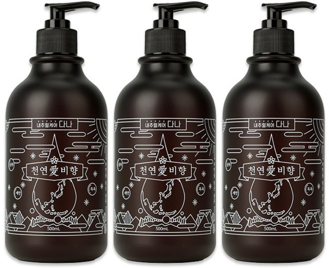 천연애 비향 샴푸 세안 목욕 올인원 순은 맥주효모 첨가 모발 튼튼하게 유지 올인원 식물성 성분, 3개, 500ml