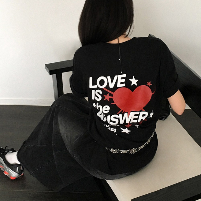 티데일리 남녀공용 엔써 프린팅 오버핏 20수 라운드 반팔 티셔츠