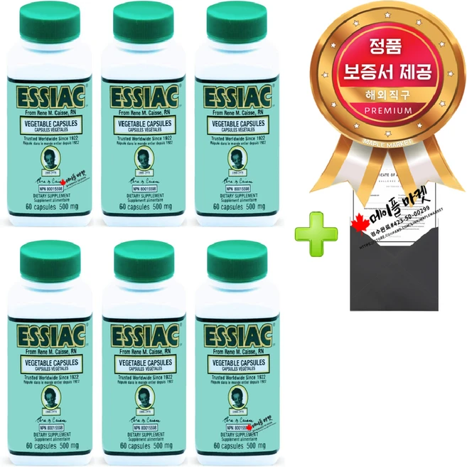 에시악 허브 농축액 60캡슐 세트상품 Essiac+정품보증서 캐나다 직배송, 60정, 6개 - 쿠팡