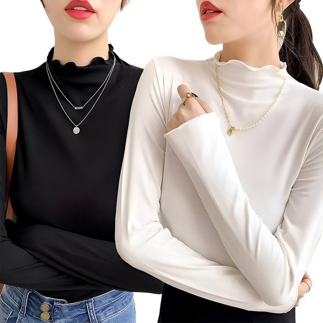 로미즈 여자 반목티 하프넥 폴라 긴팔 티셔츠 2종세트