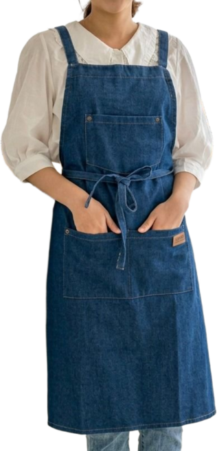 잔느홈 데님 앞치마 워싱 청앞치마 까페 공방 네일샵 주방, 1개, 진청