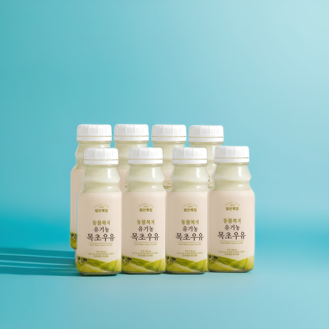 100%풀먹은 동물복지목초유기농(유리병)우유', 180ml, 8개