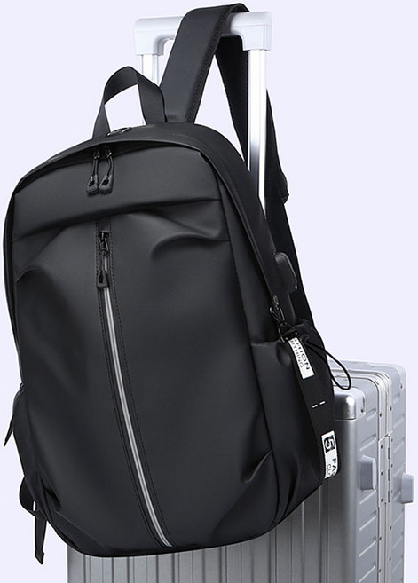 男士防水雙肩包，休閒潮流大容量旅行電腦包，大學生書包, 1個, 黑色