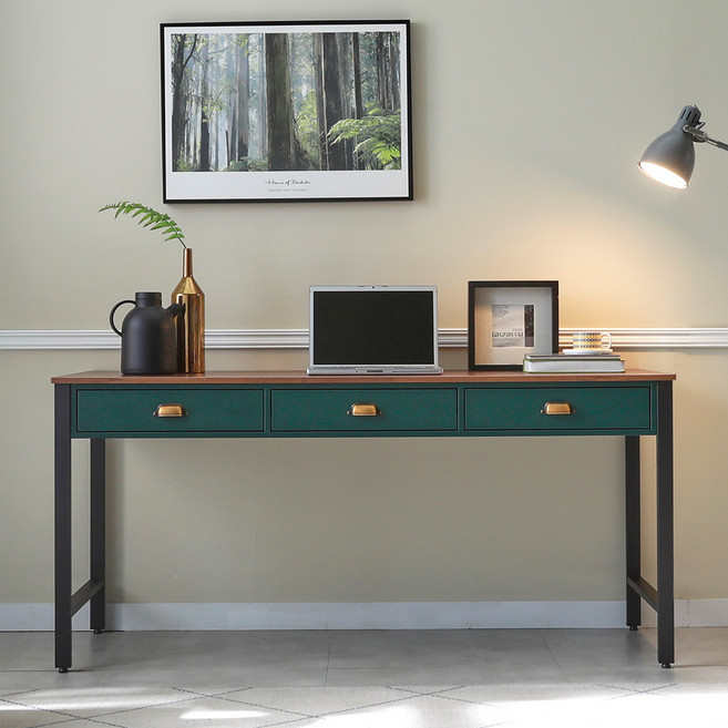 롬브 철제 중 고등학생 일자형 책상 1600, 딥그린