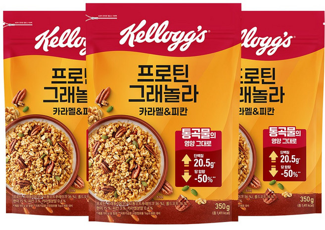 켈로그 프로틴 그래놀라 카라멜 앤 피칸, 350g, 3개