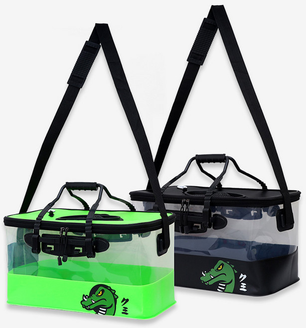 쿠미 Aqua 원터치뚜껑 투명 접이식 살림통 45cm밑밥통, 그린