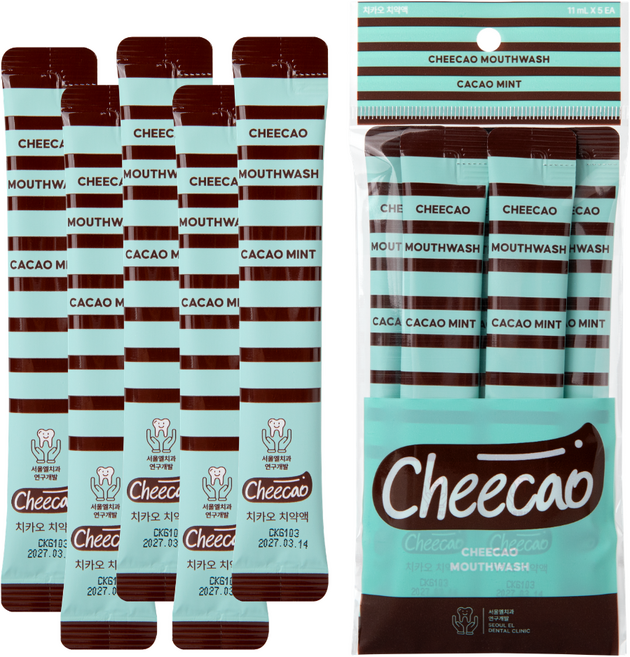 치과개발/약국 치카오 마일드 가글 무알콜 구강청결제 휴대용 구취제거제 입냄새제거 일회용 스틱, 11ml, 5개