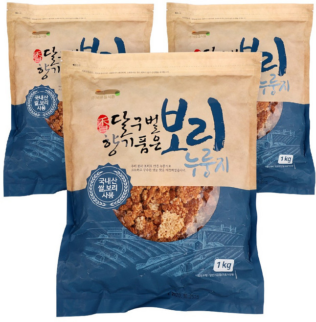 바른들식품 달구벌향기품은 보리 누룽지 1kg 국산 끓여먹는 누룽지 간식, 3개