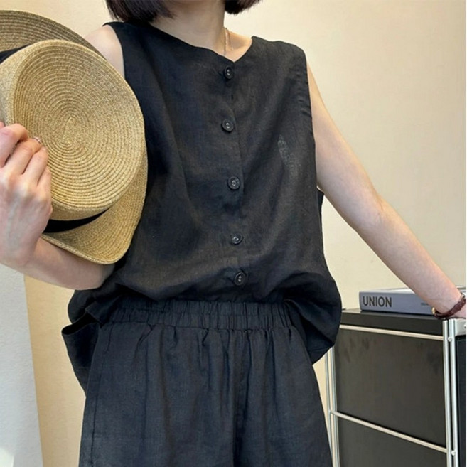 Kingfishe 여성 여름 패션 민소매 블라우스 반바지 세트 ru626DY6