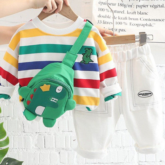 [앙디] P상하복 컬러플디노3P (PB012) / (맨투맨티셔츠+바지+크로스백)_(베이비 영유아복 아기옷 아동복 의류 여아용 봄 가을 상하세트)