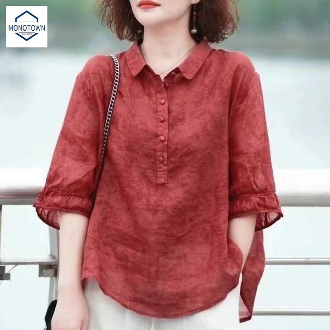 중년 여성 7부 모시블라우스 여성 블라우스 젊은엄마옷