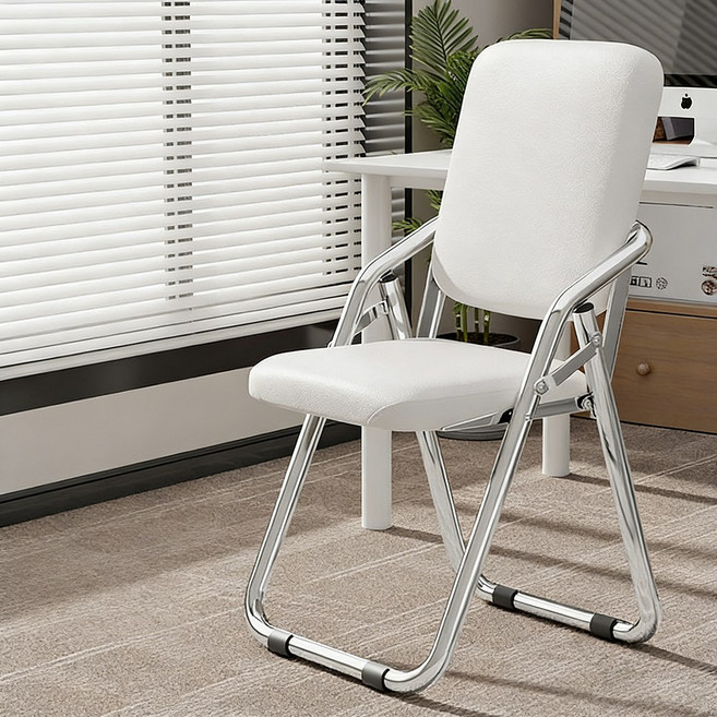 Alemon 가죽 쿠션 등받이 튼튼한 접이식 의자, 하얀색