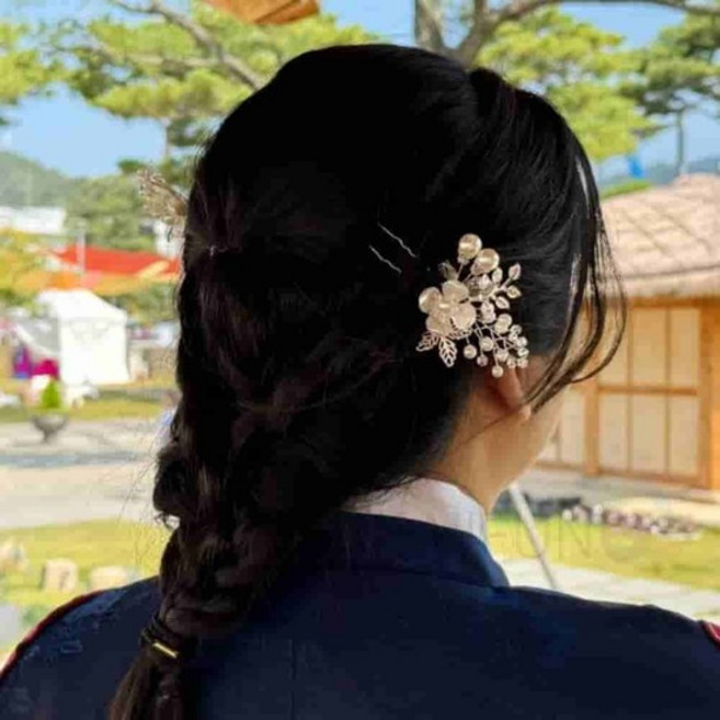 헤어소품 U자비녀 실버 예쁜비녀 전통장신구 한복뒤꽂이 한복머리장식 올림머리비녀