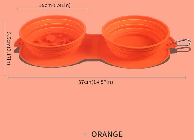 1개 2-in-1 접이식 이중 그릇 휴대용 실리콘 강아지 사료 간식 파우치 여행용 및 고양이 애완용품, 01 orange
