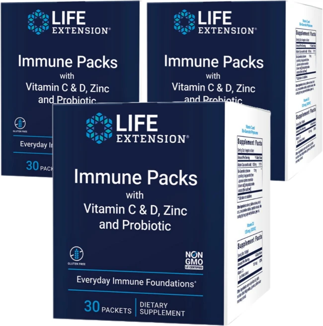 Life Extension 라이프 익스텐션 이뮨 팩 아연 50mg 비타민 C D 프로바이오틱스 함유, 3개 - 쿠팡