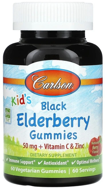칼슨 Kid's 블랙 엘더베리 구미젤리 내추럴 베리 50 mg 60 베지구미, 2개, 60정 - 쿠팡
