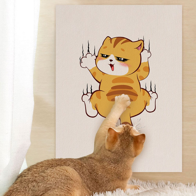 Jeernare 캐릭터 고양이 스크래쳐 탈부착식 고양이 스크래처 잘라쓰는 고양이 스크레쳐 카페트 대형, 1개, 옐로