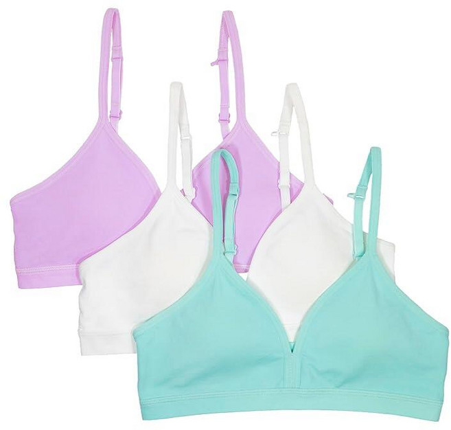 Fruit of The Loom 여아용 부드럽고 매끄러운 트레이닝 브라 데자 블루/라이트 누드/화이트 M, M, 아루바 블루/스텔라 오키드/화이트