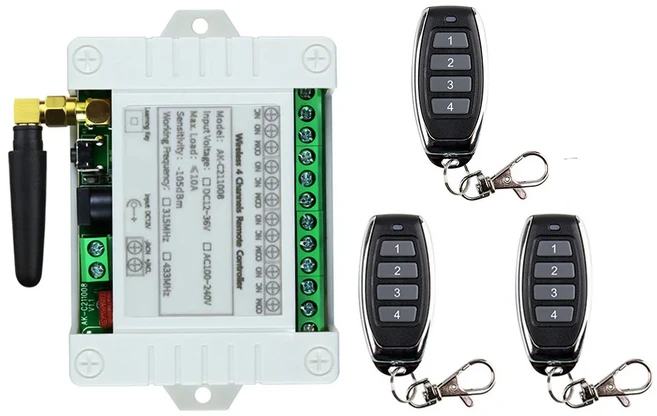 스마트 다중 DC 12V 24V 36V 433MHz 4채널 무선 라디오 10A 릴레이 RF 리모컨 스위치 수신기+송신기 (차고, 01 433MHZ, 01 금