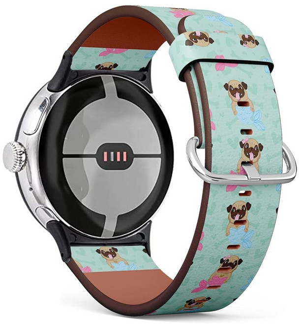 MRAKPLGE 워치 Band Pugs Mermaid Pattern Compatible with Google Pixel 3 41mm / 2 2023 2022 Replace, MRAKPLGE 워치 Band, Pugs Mermaid