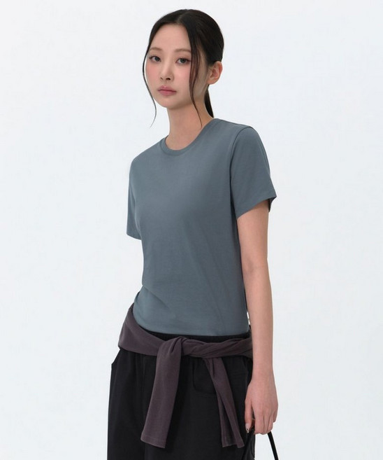 MUSINSA STANDARD WOMAN 우먼즈 플레인 크루 넥 티셔츠 [피콕 블루]