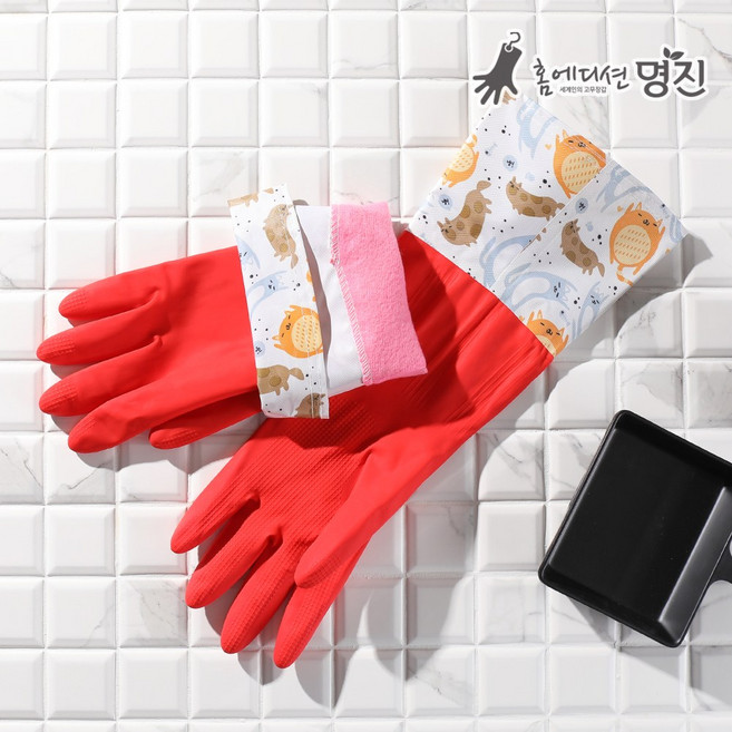 명진 기모 고무장갑 5켤레 레드 김장 겨울용품, 5개, FREE(one size)